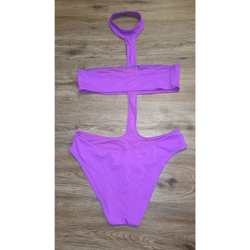 SKIMS XL Purple Monokini Swimsuit Cut-Out Halter Bandeau One piece